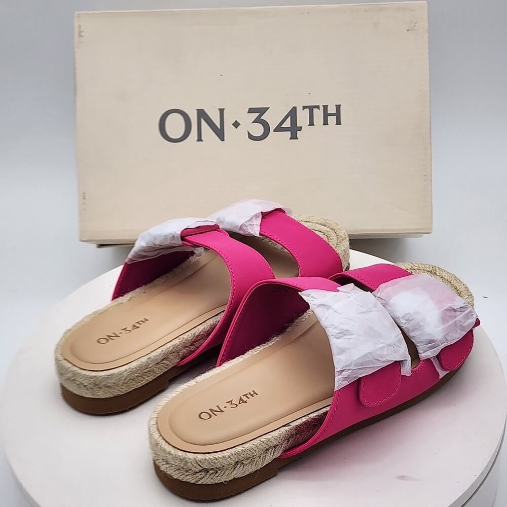 ON 34th Mila Pink Double Strap Espadrille Slide Sandals Women's Size 5M - Picture 2 of 5